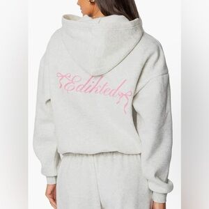 Edikted Light Gray Hoodie Pink Script Logo Size XS